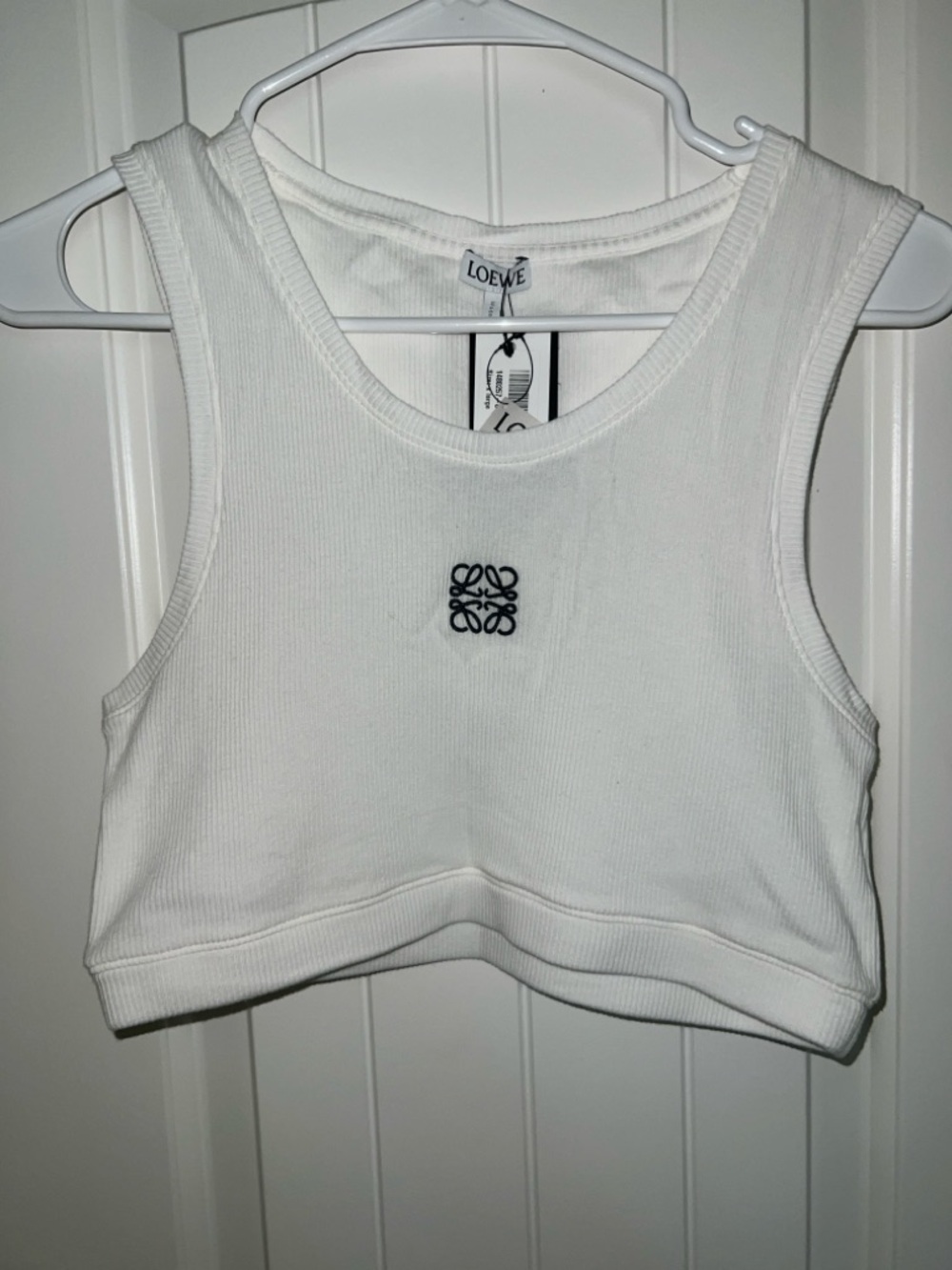 Loewe White Ribbed Cropped Tank with Black Anagram